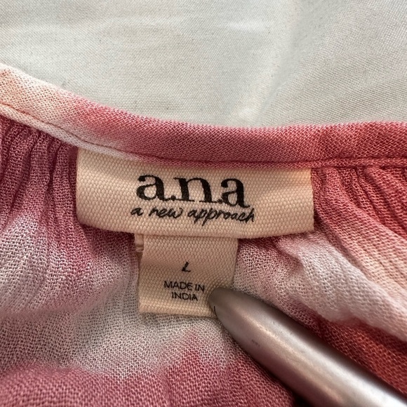 A.N.A. Women’s Lg  Pink & White Tie Dye Long Sleeve Flowy Relaxed Peasant Blouse - Picture 6 of 11